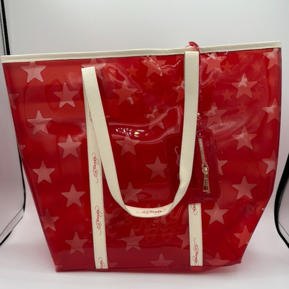 Ed Hardy Red and Cream Star Tote - Picture 1 of 1